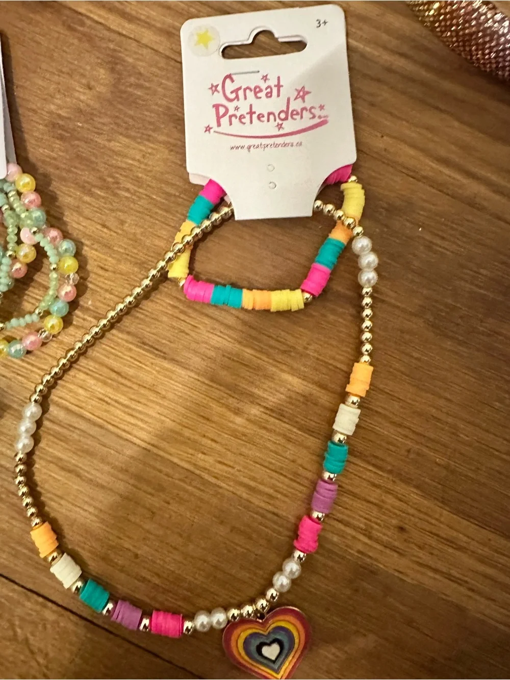 Little Girls bundle Beaded Necklace & Iridescent Headbands Set